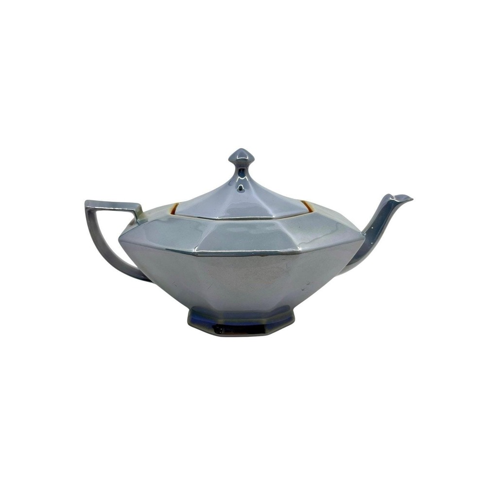 Victoria Czechoslovakia Iridescent Sky Light Blue Luster Ware Teapot Very Nice